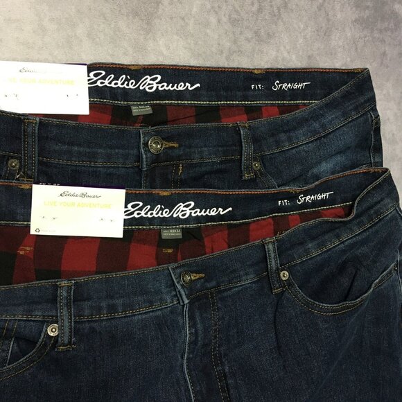 Eddie Bauer Men Flannel Lined Blue Jeans size 40x34 Straight Fit - Lot of 2 Pair
